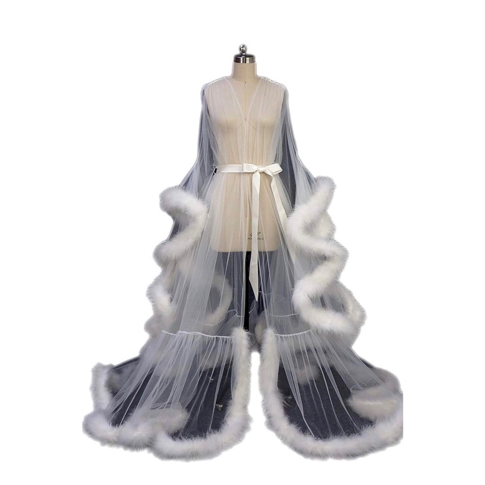 COPY - White marabou bridal robe